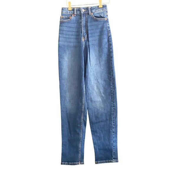 H&M Divided Jeans Washed Dark Blue Denim High Waist XS Straight Leg Women - Picture 1 of 13